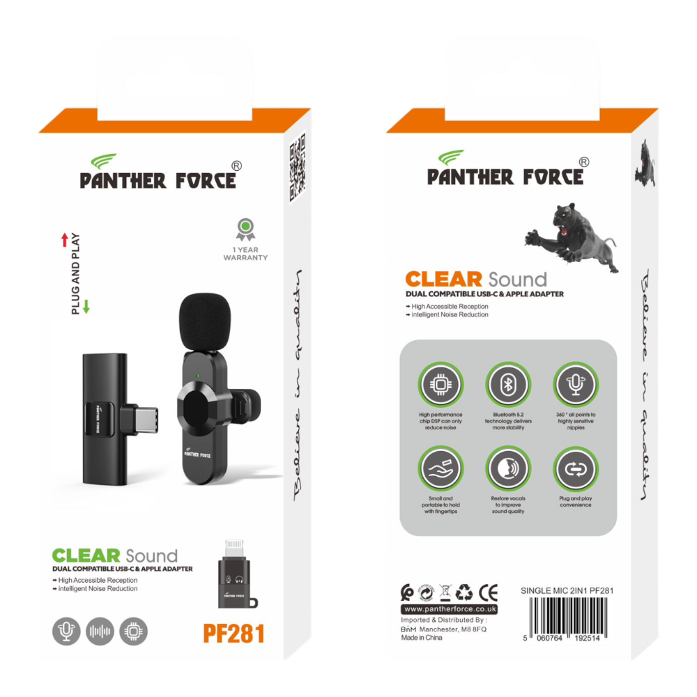 PF281- PANTHER FORCE CLEAR SOUND DUAL COMPATIBLE USB-C & APPLE ADAPTER PF281- PANTHER FORCE CLEAR SOUND DUAL COMPATIBLE USB-C & APPLE ADAPTER